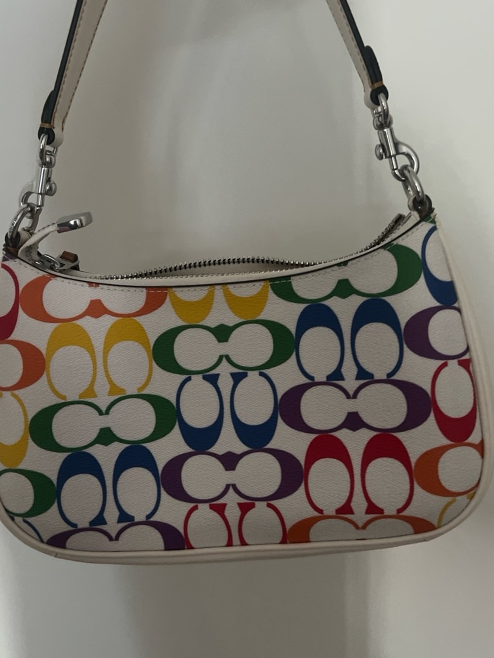 Coach Multicolor Signature Mini Shoulder Bag in White